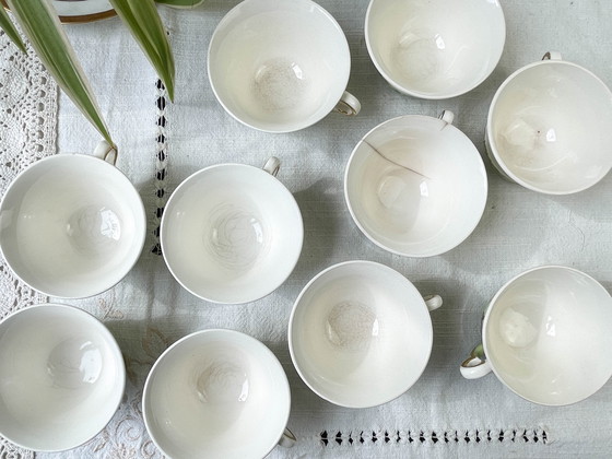Image 1 of Vintage White Green Gold Salins Porcelain Tea/Coffee Set Made In France