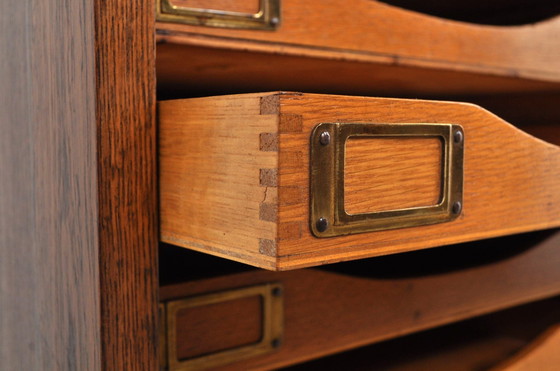 Image 1 of Vintage English Roller Door Cabinet in Oak 1930s