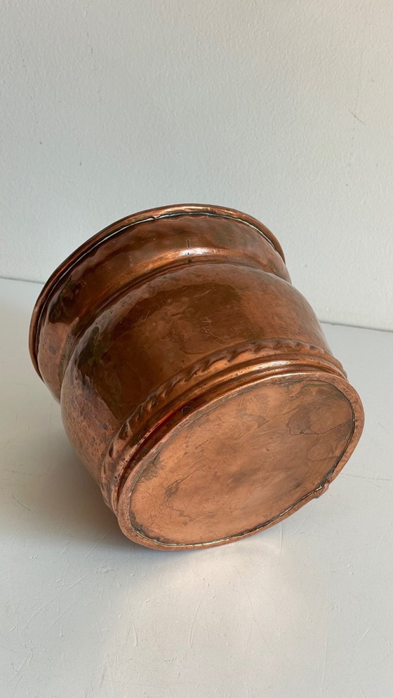 Image 1 of Hangende koperen en stalen plantenpot