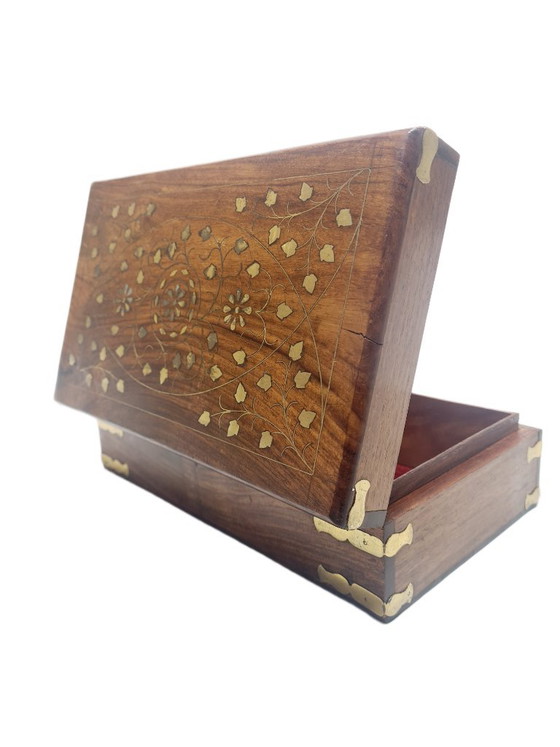 German Art Nouveau Box with Marquetry, 1900s, Decorative Objects, Textile, Wood, Brown (photo 14 of 15)