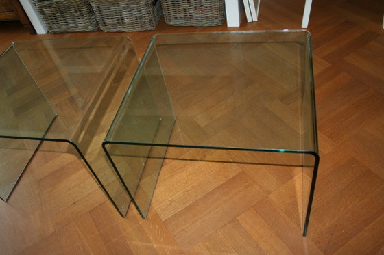 2 mesas auxiliares originales FIAM Italia D-LI – Cristal curvado – Fabricadas en Italia – Glass (photo 9 of 22)