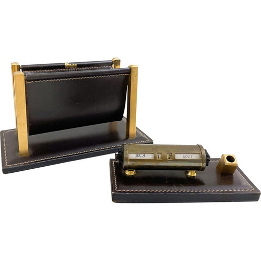 Vintage leather letter and calendar holder, Belgium 1970