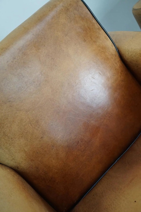 Image 1 of Vintage Nederlandse clubfauteuils van cognackleurig leer, set van 2