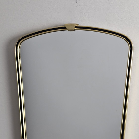 Image 1 of Miroir Vintage des années 1950/60 - Miroir allongé avec cadre en laiton, miroir mural rétro