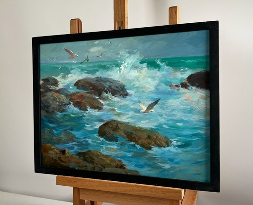 Original Oil Painting Sea Waves Landscape Song of the waves and wind