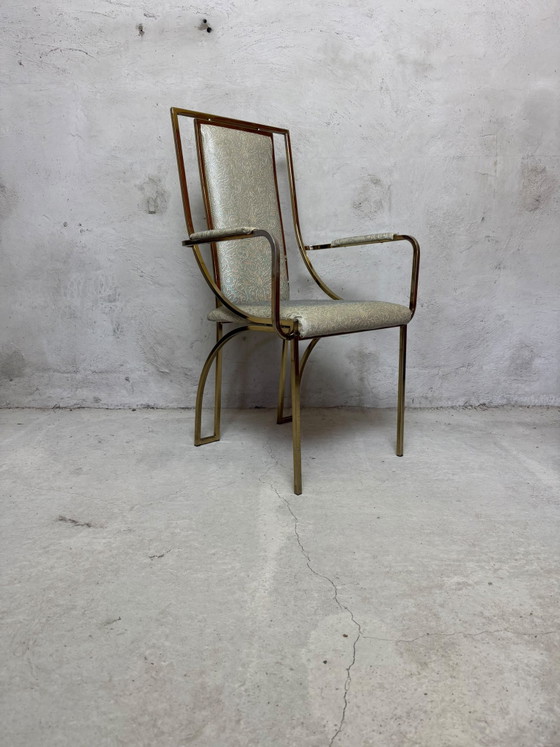 Prachtige Set Van 4 Vintage Hollywood Regency Eetkamerstoelen – Belgochrom – Textile (photo 5 of 5)