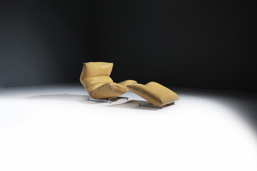 Sehr seltener Canestrari-Loungesessel und Ottomane aus Leder – Vittorio Varo – Canestrari