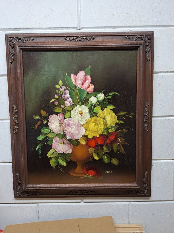 Nature Morte aux Fleurs – R. Rosini, Peintures et dessins, Wood, Canvas (photo 4 of 20)