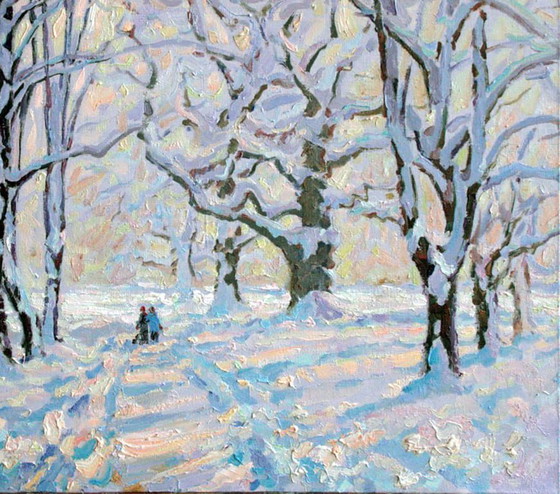 Original Ölgemälde Schneepark Landschaft Wintermärchen – Gemälde & Zeichnungen, Canvas (photo 5 of 5)