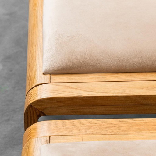 ENSEMBLE DE 4 CHAISES BOIS VELOURS OCRE VIENNE PAILLE 70S VINTAGE MODERNISME