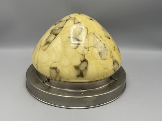 Image 1 of Vintage gemarmerde plafondlamp - elegantie in glas en metaal