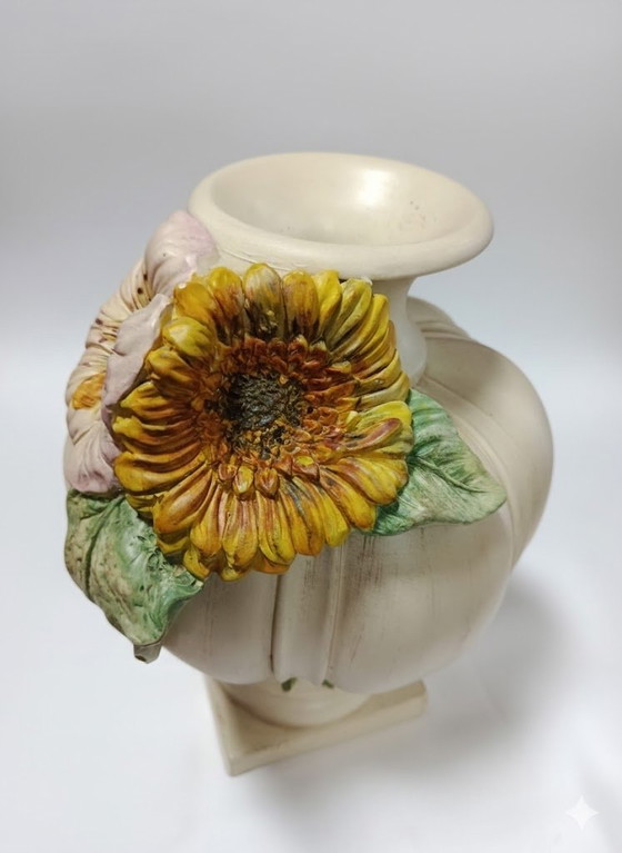 Image 1 of Decorative Ceramic Vase with Floral Relief – Elegant Interior Accent