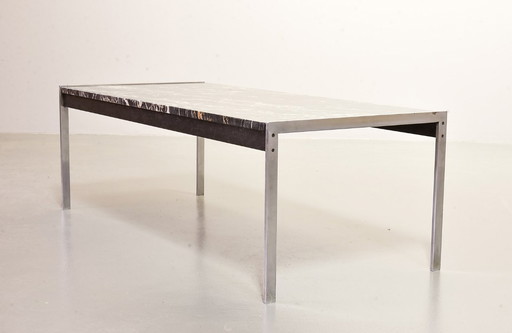 Minimalistic and Exclusive Mid-Century Kho Liangh Black Italian Marble and Brushed Steel Coffee Table by Artifort