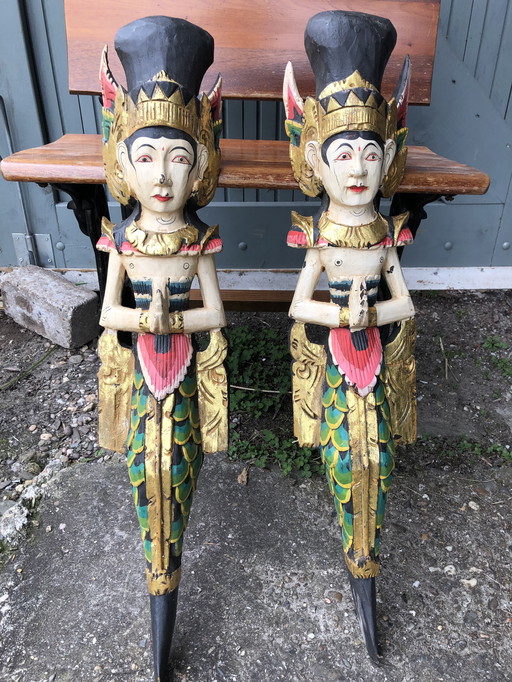 Set of 2 antique Balinese wooden Garuda figures