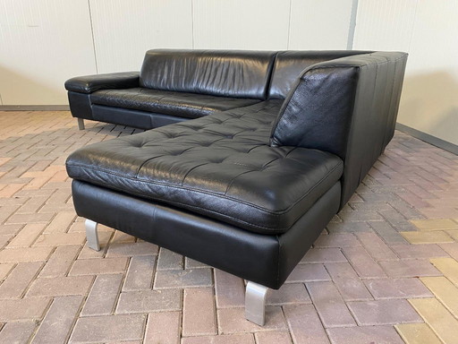 Caliaitalia Schwarzes Echtleder-Ecksofa: