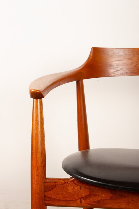 Image 1 of Sedia da ufficio in olmo massiccio e skai, prima edizione, modello ST 750 Arne Wahl Iversen per Niels Eilersen 1959.