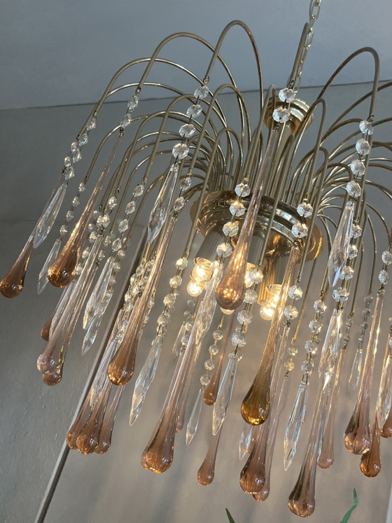 Lustre XL vintage en cristal rose en forme de larme de Murano – Copper, Crystal (photo 5 of 11)