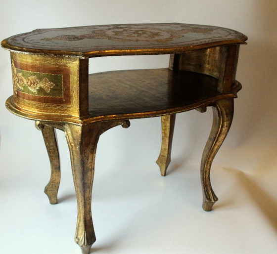 Image 1 of Florentine side table, wood - made in Italy - coffee table - rare - vintage