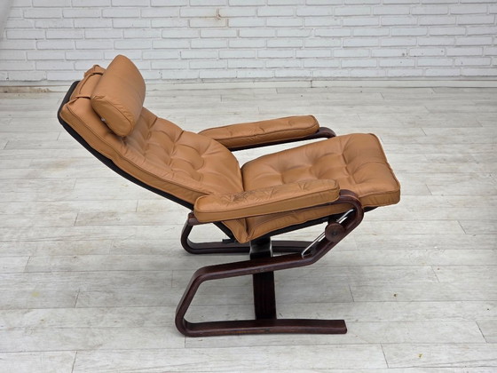 1970s, Norwegian design, adjustable armchair, leather, bentwood. (photo 15 of 25)