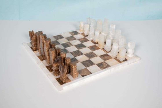 Image 1 of Vintage Natural stone chess game, Midmod onyx chest game