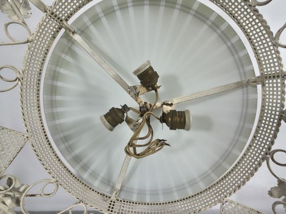 Image 1 of Vintage ceiling lamp Ø70 cm – Metal frame – Striped motif – Retro design