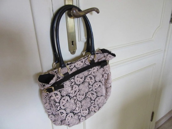 Image 1 of Gehaakte & leren tas / shopper APPARTAMENTO 50 (Marisa Maglif) Italië, vintage design