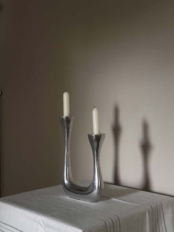 Portacandele Brutalista Doppio Design Vintage – Metal, Aluminium (photo 3 of 5)