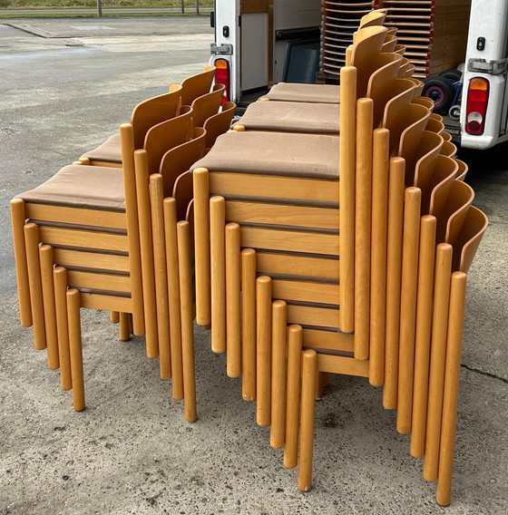 Image 1 of Batch of 42x vintage plywood stacking chairs '80