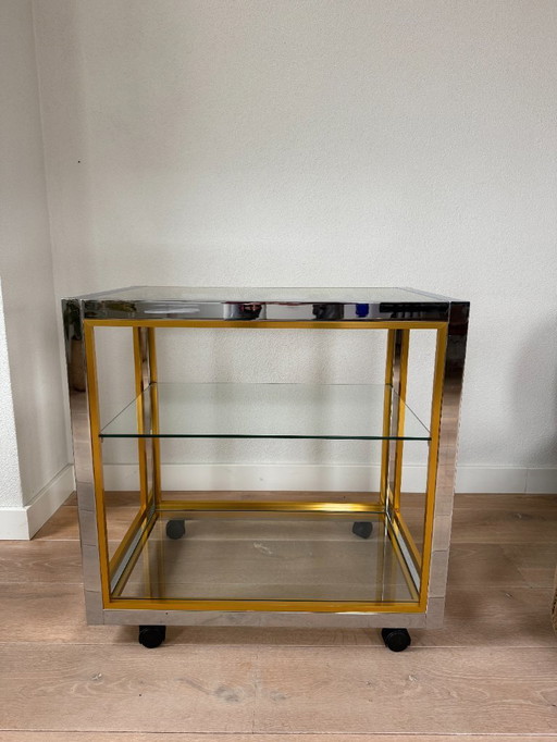 Carrello, carrello di servizio, vetro ottone cromato italiano Renato Zevi