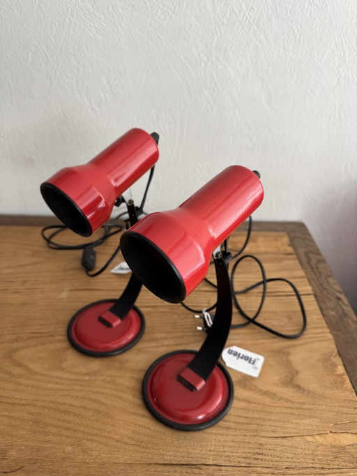 Veneta Lumi Vintage Space Age Set Bureaulampen Brandweerrood