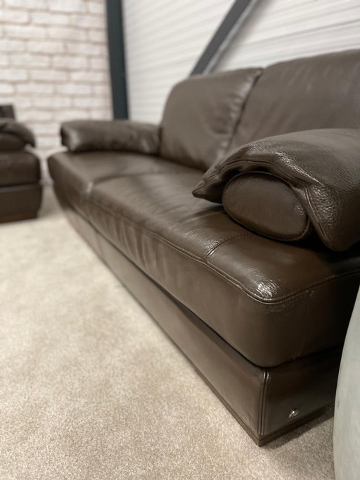 Natuzzi Brown Genuine Leather 3 + 2.5 Seater Sofa