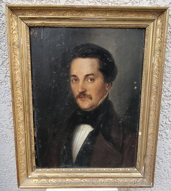 Image 1 of Retrato de un joven del siglo XIX, pintura al óleo, enmarcada