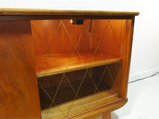 Image 1 of Vintage 1960s sideboard, mid-century TV cabinet, display cabinet with lighting, Germany