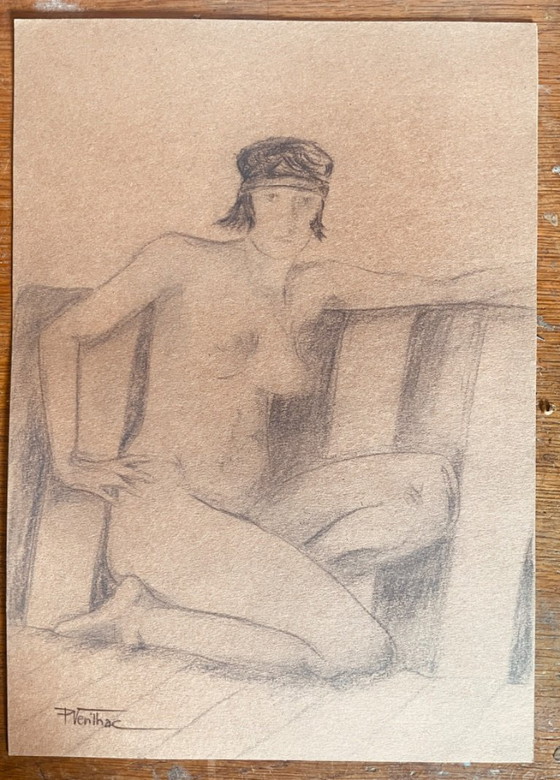 Image 1 of Charcoal drawing, Art Deco portrait of a woman, signed, "The Sofa"