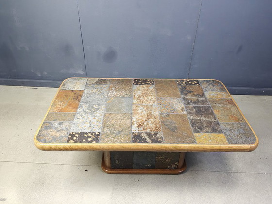 Image 1 of Oak and stone brutalist coffee table, 1970s