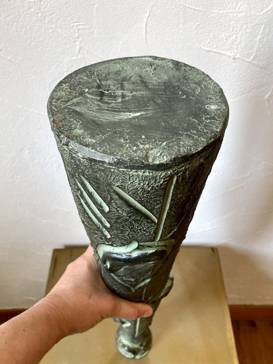 Image 1 of Long, slender vase with stylized Brutalist decoration, in the style of Ballesti (Gerona), 1970s