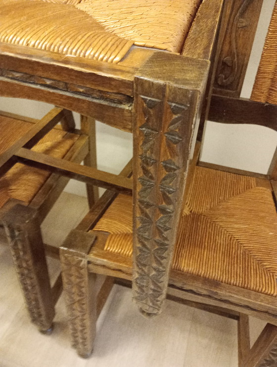 Image 1 of 6 x brutalist stoelen eik Baskisch vintage