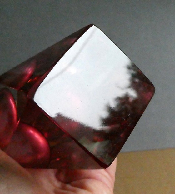 Image 1 of Vase aus Murano Glas, Überfangglas, facettiert geschliffen, mit Label, Italien 1960er