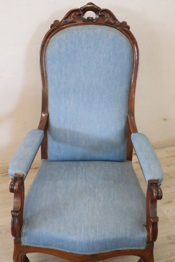 Image 1 of Fauteuil ancien en noyer, Italie Mid Century