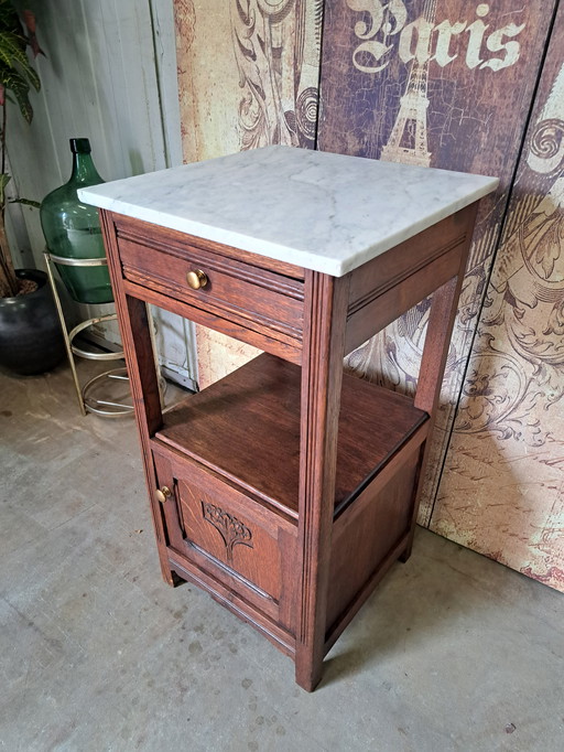Antique Nightstand, hallstand, chest of drawers with marble plate dim, 42x42cm and 82cm high
