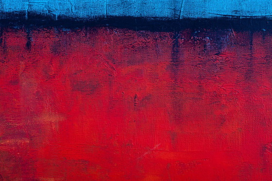 Image 1 of Blue and Red original minimalist abstract modern painting, stretched canvas