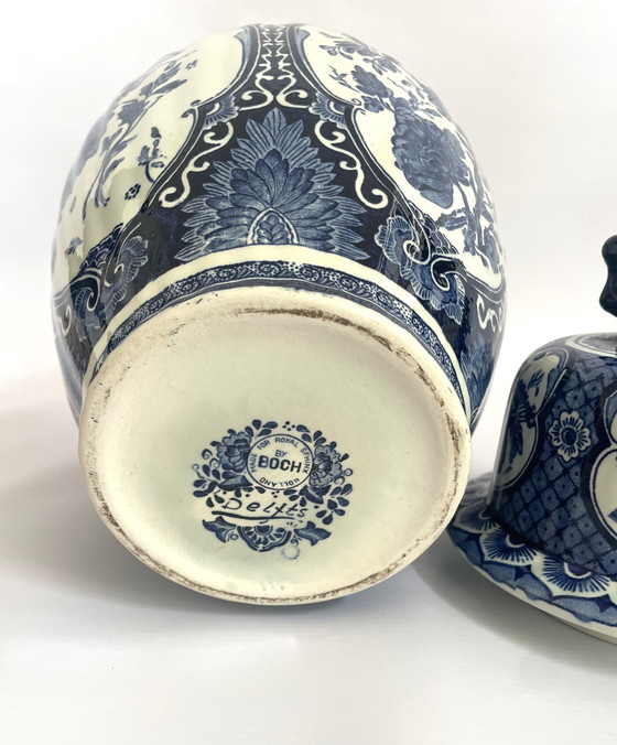 Image 1 of Set Delft Blue 1x Lid Vase and 2x Trumpet Vases by Boch for Royal Sphinx Maastricht Holland