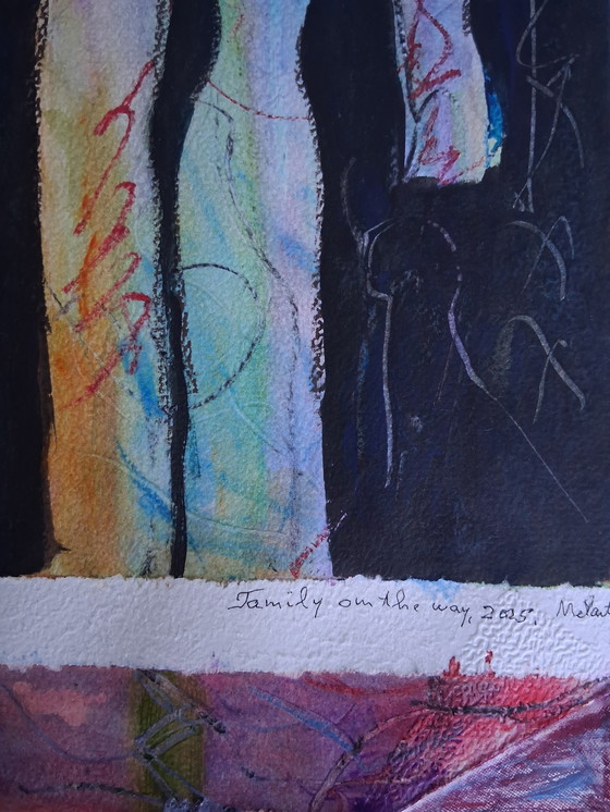 Image 1 of Family on the way,geschildetd in gemengde techniek op 300 gram aquarelpapier