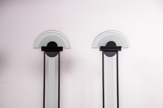 Image 1 of Set of Memphis style frosted glass floor lamps. Circa 1980