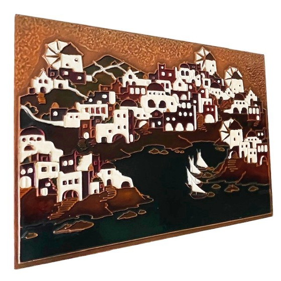 Image 1 of Targa da muro greca d'epoca di metà secolo, smalto su rame, dipinto AETHRA, anni '70