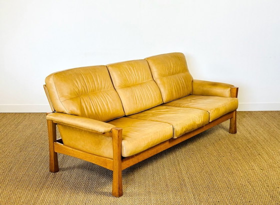 Image 1 of Ensemble de salon complet en cuir naturel et chêne, 1960, Set de 3