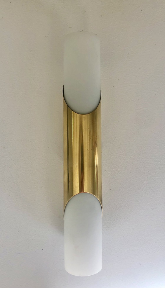 Image 1 of Opal glass and brass wall lamp in the style of Raak, 1970s