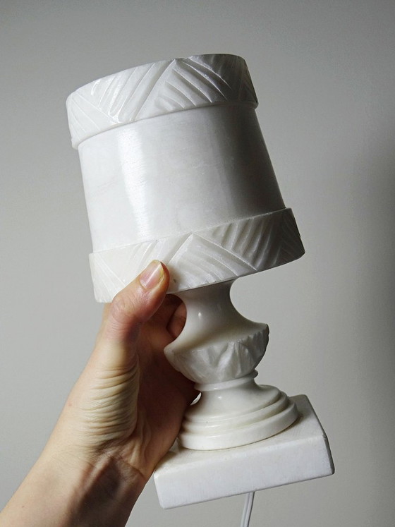 Image 1 of Night light lamp in carved white alabaster, classical style, circa 1950-1970