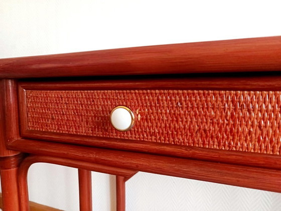 Image 1 of Grand bureau en rotin vintage style Maugrion 1960