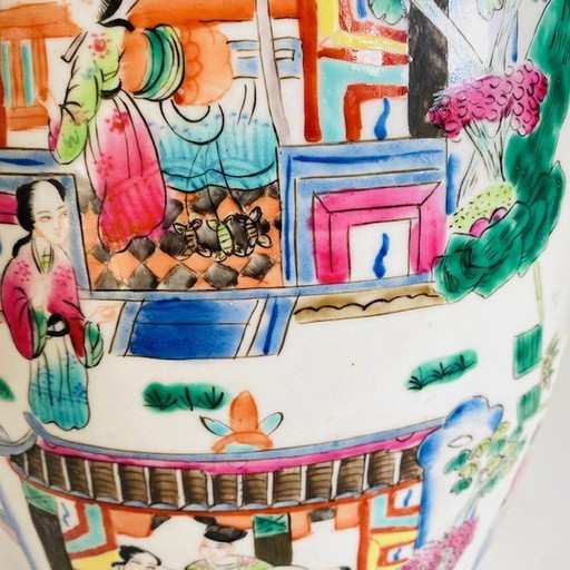 Vintage XL Chinese ginger jar hand-painted